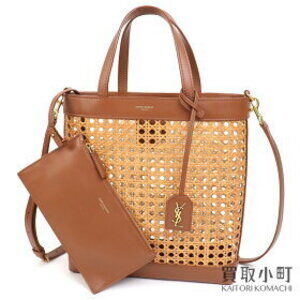 Saint Laurent Yves Toy Wicker North South Tote Brown Crossbody Basket Bag